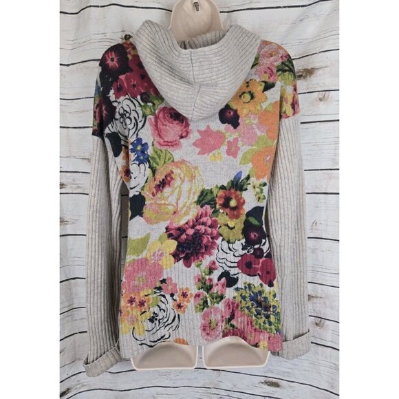 Anthropologie Moth Hothouse Floral Sweater Hoodie Cardigan M 100% Wool Full Zip - Picture 5 of 6